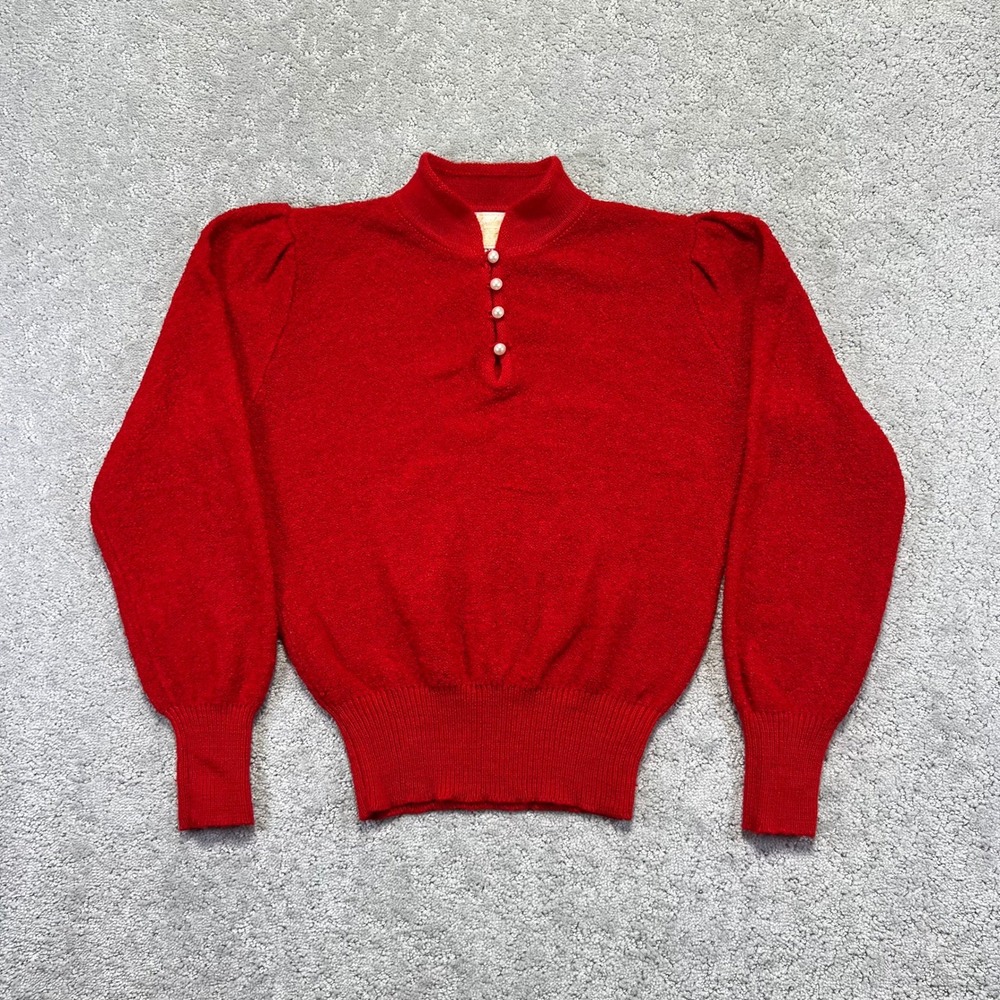 VINTAGE Sheridan Sweater Womens‎ Small Red Acrylic Knit Henley Pearl Buttons